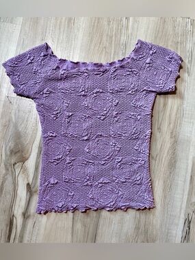 Haystacks, made in USA Textured Lavender cap sleeve square neck Top, Size: small